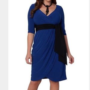 Kiyonna Blue w/black Faux Wrap Harlow Dress NWT